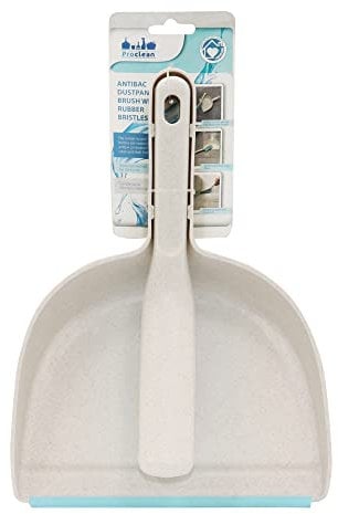 JVL Pro Clean Anti-Bacteria Dustpan and Brush with Rubber Bristles, Blue, One Size
