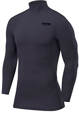 TCA Herren Pro Performance Kompression Langarm Thermo Oberteil mit Stehkragen - Dunkelgrau, S