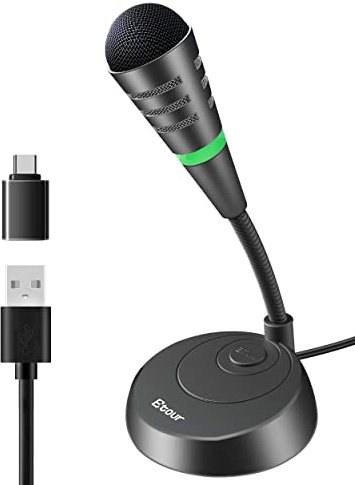 Etour Mic for Mac mini m4, USB C Microphone, Plug &Play Desktop Cardioid Condenser External Small Computer Mic for Laptop, Mute Button, for Windows, MacBook Pro/Air, for Recording, Dictation/Meeting