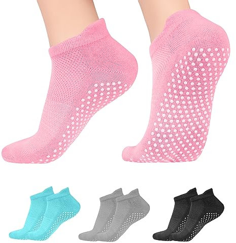 flintronic Yoga Socken, 4 Paare Antirutsch Rutschfeste Socken Sport für Yoga, Barre, Pilates, Tanz, Barfuß, Trampolin, Zuhause, Krankenhaus für Damen und Herren (Größe 35-40)