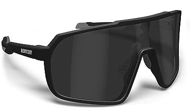 BERTONI Radfahren MTB Lauf Sportbrille für Männer Frauen in TR90 Antibeschlag Weitwinkelobjektiv mod. GEMINI (Matt Schwarz/Glänzendes Schwarz – Silberne Spiegellinse)