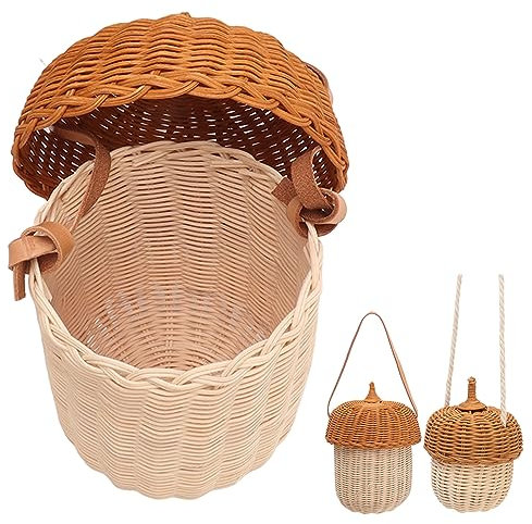 Pilzkörbchen Kinder, Rattan Korb Pilz, Pilzkorb, Rattan-Aufbewahrungskorb Für Kinder, Handgewebt, Dekorative Korbtasche in Eichelform, Für Jungen Und Mädchen, Fotografie-Requisiten(Small)