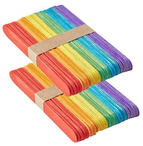 YXHZVON 100 Stück Bunte Holzstäbchen, Eisstiele aus Holz Bunt, Holzstäbchen zum Basteln, Eisstiele Holz Holzstäbchen für Eis, DIY Handwerk Bastelarbeiten (78 x 20 mm)