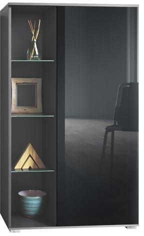 Vladon Vitrine Davos, Made in Germany, Standvitrine mit 3 Glasböden und 8 Fächer, Anthrazit matt/Schwarz Hochglanz (71,5 x 134 x 35 cm)