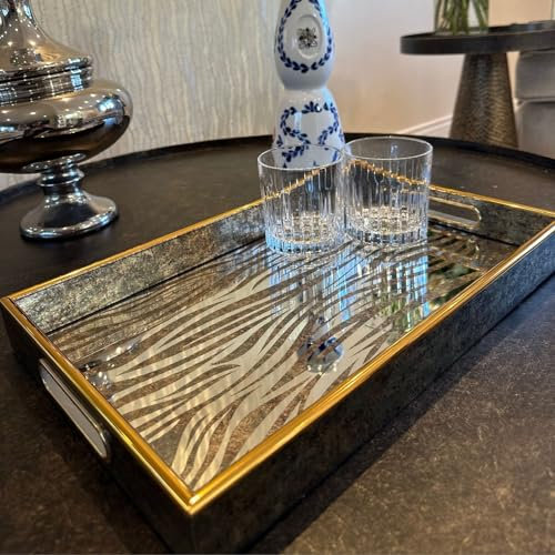 Gold Rectangle Zebra Print Kitchen Serving Drinks Candle Decor Coffee Table Tray