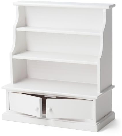 Odoria Puppenhaus Bücherregal Vitrinen Miniatur: 1/12 Maßstab Wandregal Vintage Wohnzimmer Bibliothek Büro Schule - Mini Wand Regal Weiß Möbel Holz