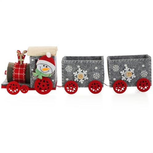 com-four® Weihnachtszug aus Filz - dekorativer Christmaszug mit Anhängern - stimmungsvolle Weihnachtsdeko - Deko-Eisenbahn (Filz grau)