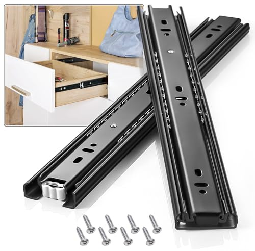 VAGUDE Drawer Slides 1 Pair Full Extension 250 300 350 400 450 500 550 600 mm Side Mount Rails Dresser Cabinet Bracket Replacement Ball Bearing Tracks Guide Metal Runner 100 LB (Basic, 12 Inch)