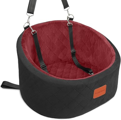 Lealchum Hunde-Autositz, bequemer Haustier-Autositz mit Sicherheitsleinen zum Anklippen, waschbares Reise-Autobett mit Rutschfester Unterseite (Black/Red, Small)