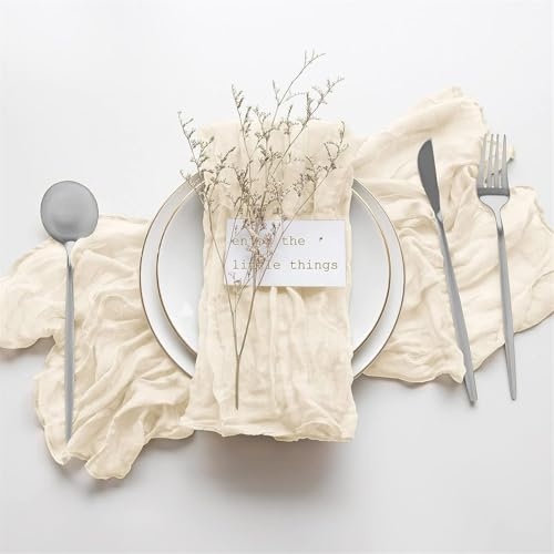 YKAFADE 12 Stück Gaze Käsetuch Servietten Mullservietten Dekorative Stoffservietten 50 x 50 cm Musselin Rustikale Geschirrtuch für Hochzeit Party Weihnachten Tischdekoration Cafe Restaurant-Beige