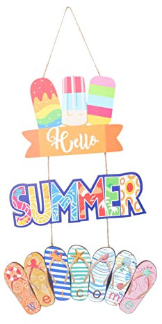 SOIMISS Summer Wooden Ice Cream Slippers Decorative Hanging Sign for Door Summer Hello Unique Craft