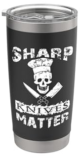 Sharp Knives Matter Chef Skull with Knives Stainless Steel Insulated Tumbler