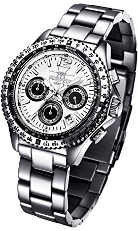 FIREFOX Racer FFS15-101 weiß Herrenuhr Armbanduhr Chronograph massiv Edelstahl Sicherheitsfaltschließe 10 ATM Prüfdruck