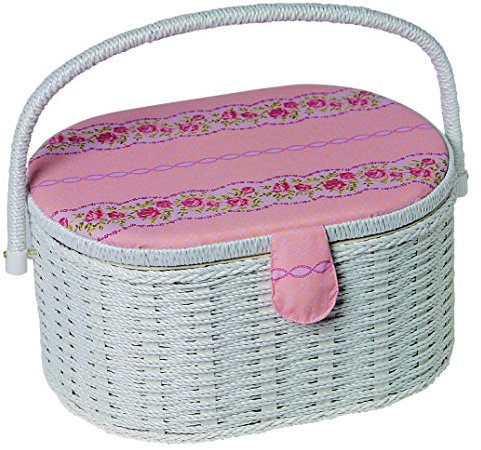 Kleiber Nähkörbchen, oval,weiß/rosa