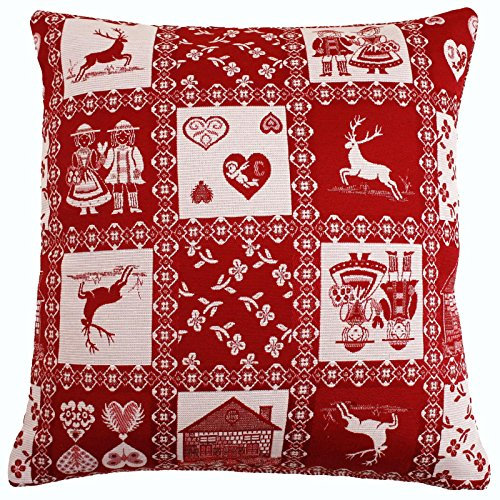Hans-Textil-Shop Kissenbezug 40x40 cm Almhütte Hirsch Herzen Landhaus Blumen
