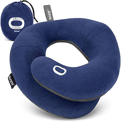 BCOZZY Double Support Neck Pillow for Travel, Offers 3 Ergonomic Ways Supporting The Neck, Head, and Chin When Sleeping Upright on Flights, Car, and Home, Comfortable Airplane Pillow, X- Large, Navy