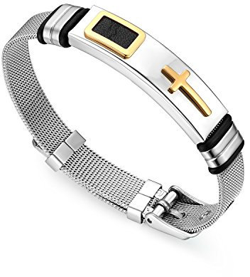 OIDEA Herren 12mm Breit Kreuz Armband Edelstahl, Inspirierende Armbänder für Männer verstellbar