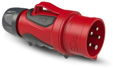 PCE 70153-6 CEE-Phasenwender Stecker 16A 5p 6h IP54 GRIP - 400V Rot | Robuster CEE-Stecker 16A 5-polig mit 3P+N+PE, vernickelten Messingkontakten und Schraubklemmen für Industrie