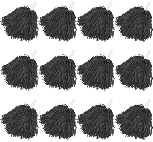 Faxco Kunststoff-Pompons, Cheerleading-Pompons, Sport, Tanz, Kunststoff-Pompons für Fans, Cheering Squad, Cheering Team, Schwarz, 12 Stück