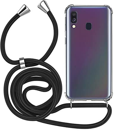 MyGadget Handykette für Samsung A40 - [ TPU Hülle mit verstellbaren Band ] - Handyhülle mit Handyband zum Umhängen Kordel Schnur Case Schutzhülle - Schwarz