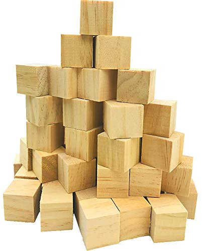 Fycooler Small Wooden Cubes Wood Carving Kit - Natural Unfinished Pine Wood Blocks - Kids Educational Cubes for DIY, Art & Crafts, Puzzles, Numbers - 35pcs - 3x3x3cm/1.18 x1.18 x1.18 inch