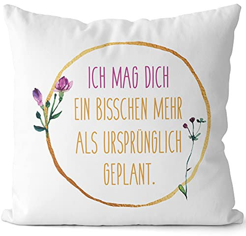 JUNIWORDS Kissen, Ich mag Dich EIN bisschen mehr als ursprünglich geplant (1000438), 40 x 40 cm, 2-farbig, Weiß-Hellbraun