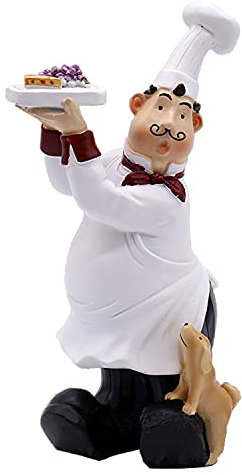 KiaoTime Koch Figur mit Welpen, Dekoration für Küche, Restaurant, Geschenk, Rot