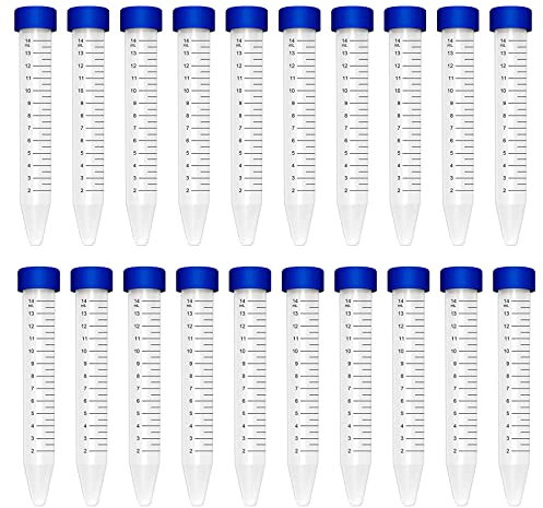 HUAZIZ 20 Pcs 15ml Konische Kunststoffröhrchen,Graduierte Probenbehälter Abgestuften Mikrozentrifugenröhrchen mit blue Schraubverschluss für Labor