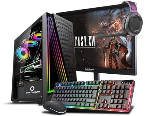 PC Gaming Computer fester Desktop Komplett Intel i5 Quad Core - Monitor 24 Zoll - Tastatur - Maus - Kopfhörer - Windows 11 PRO - 16 GB RAM - 240 GB SSD - WiFi USB - HDMI (schwarz)