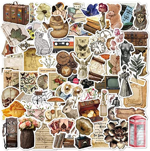 100PSC Vintage Stickers, Aesthetic Retro Journaling Supplies Kit, Cute Cottagecore Scrapbooking Stickers for Adults Teens, Waterproof Vinyl Decals for Planner Junk Journal Paper Water Bottle Laptop