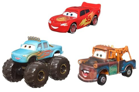 Mattel Disney Pixar Cars Mini Racers, confezione da 3 pezzi di piccole auto giocattolo e camion pressofusi ispirati ai personaggi preferiti (gli stili possono variare)