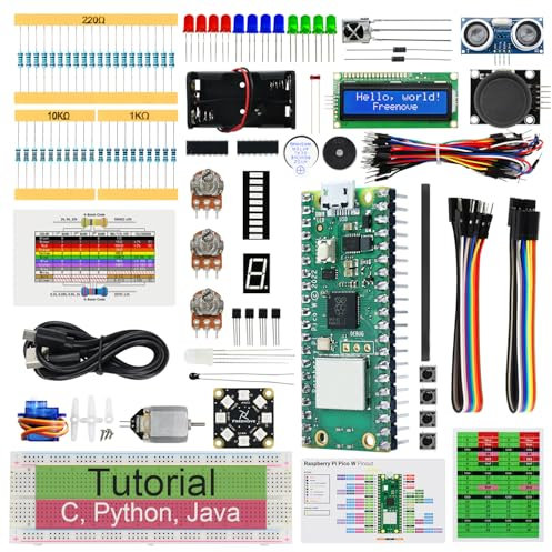 Freenove Super Starter Kit for Raspberry Pi Pico W (Included), Dual-core Arm Cortex-M0+ Microcontroller, 588-Page Detailed Tutorial, 177 Items, 94 Projects, Python C Java Code