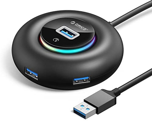 ORICO USB Hub 3.0, 4 Port RGB USB HUB mit extra Netzteil Port, USB Splitter for MacBook, Mac Pro, Mini, iMac, XPS, Surface Pro, Notebook PC, USB Flash Drives, Mobile Hard Drive and More