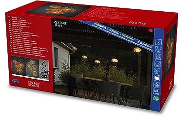 Konstsmide LED Biergartenketten System Basis-Set, inkl. Dimmer, 10 bernsteinfarbene Dioden, 24V, Außen (IP44), 12W, schwarzes Kabel - 4140-810