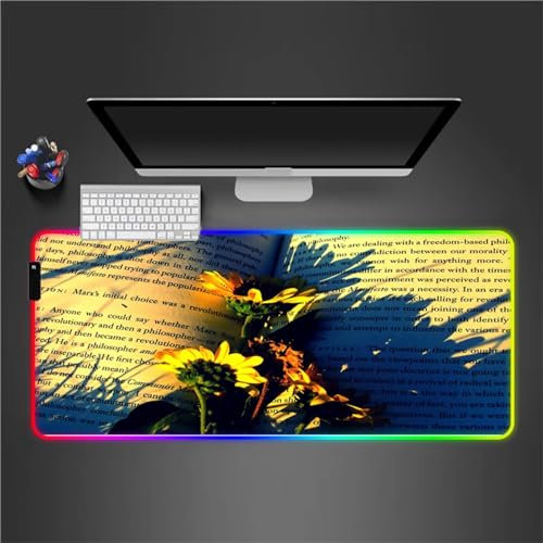 RGB Tapis de Souris Gaming Grand Tapis de Souris XXL 900x400x4mm 14 Modes d'éclairage LED Lumineuse Tapis de Souris Mouse Pad Rétroéclairage pour Gamer Clavier PC, Fleur Soleil