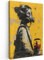 MuchoWow© Leinwand Bilder 60x90 cm Wanddeko Wohnzimmer Aesthetic Room Decor Deko Zimmer Wandbilder Modern Bild auf Leinwand Vintage - Street art - Mädchen - Maske - Gelb - Banksy