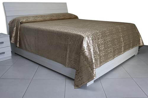 HABITA 33 HOME Tagesdecke für Doppelbett aus Samt, 250 x 280 cm, hergestellt in Italien (Foil Beige)