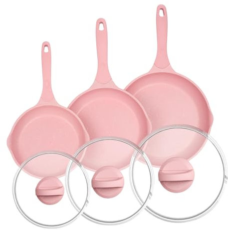 JEETEE Poêle À Frire 20/24/28 cm Avec Lid, Revêtement De Granit, Batterie De Cuisine 6 Pièces, Poignée Résistante À La Chaleur, Facile À Nettoyer Et Compatible Toutes Les Cuisines,Sans Pfoa, Pink