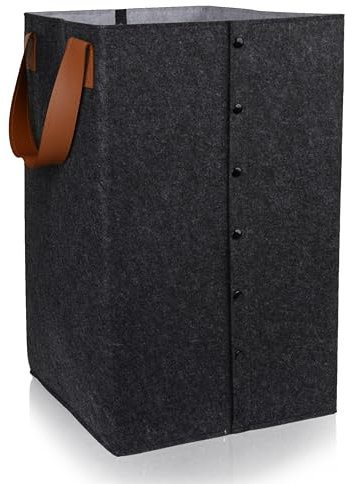 GMYIAK 50L Wäschekörbe aus Filz, Wäschebehälter mit Griffen, Große Filz Wäschesammler, Aufbewahrungstaschen für Schlafzimmer und Schlafsäle,Laundry Spielzeug KöRbe Aufbewahrung (Dunkelgrau)