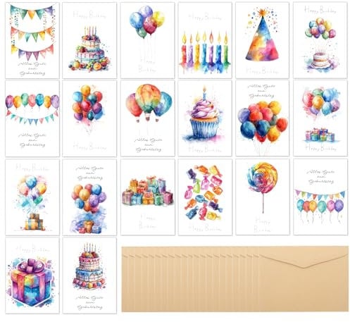 Geburtstagskarte Set(20 Stück) - Karten Geburtstag - Premium Klappkarten - Hochwertige & Lustig Geburtstagskarten für Familie & Freunde & Kollegen