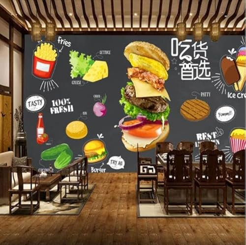 tyujlkjddlf Custom Wall Mural 3D Chicken Steak Fast Food Restaurant Decorative Wallpaper Restaurant Hot Dog Mural Cold Drink Shop Pizza Food 5D Three-Dimensional Wallpaper-140Cmx100Cm