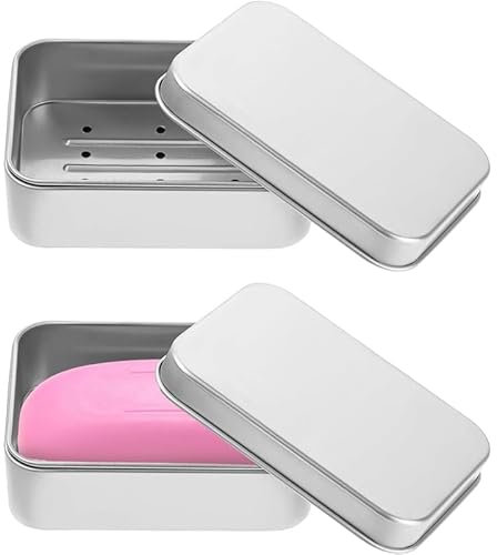 2 Pezzi Portasapone in Alluminio, Portasapone Bagno, Portasapone da Viaggio, Porta Saponetta in Alluminio con Griglia Sgocciolatoio per Casa, Viaggi, Campeggio