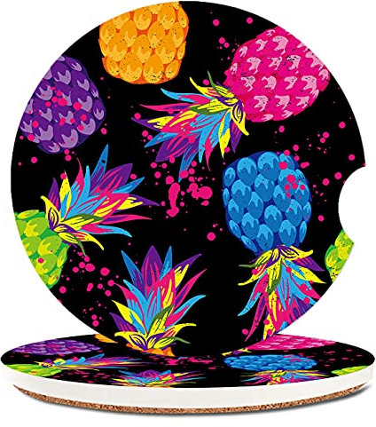 Portavasos de cerámica extraíbles para mujer, bonito diseño divertido y absorbente, portavasos para coche, accesorios para automóvil con muesca de dedo de 2.56 pulgadas, paquete de 2, cuatro vacas