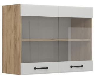 Vicco Küchenglashängeschrank R-Line, Glashängeschrank, Weiß Landhaus, 80 cm