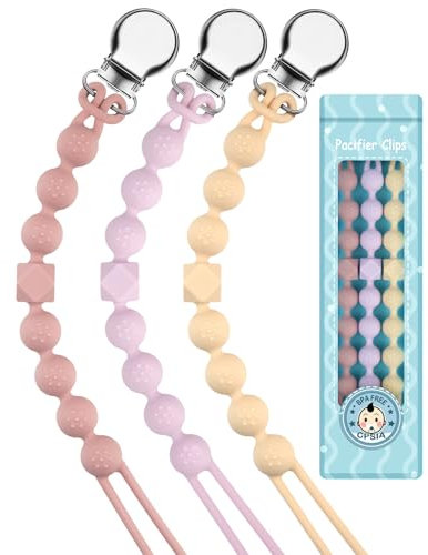 Yolnkos Catenella Portaciuccio Silicone Ciuccio Clips Catena Succhietto Catenelle per Ragazzi Ragazze Regalo per Baby Shower Deisgn a Pezzo Unico 3 Pezzi(Beige,Rosa,Viola)