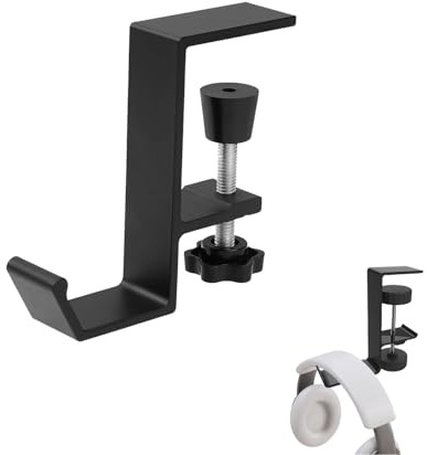 OYUUJII Headphone Hook,Gaming Headset Hook Hanger Mount,Universal Aluminum Multi-Function Under Desk Clamp Headphones Stand Non-Slip Adjustable Desk Headphone Hanger for Most Purpose Earphone(Black