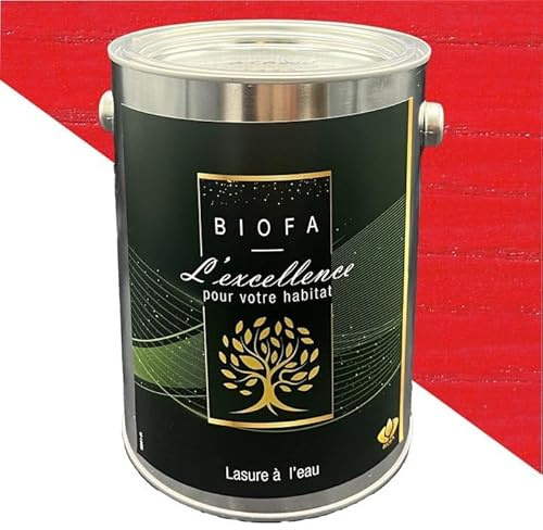 Lasure à l'eau Biofa 10L - pour bois intérieur et extérieur - Faible en COV (Rouge Clair)