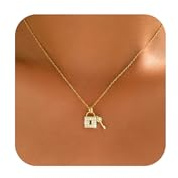 LOVWIAN Lock Necklace for Women 14K Gold Plated Cubic Zirconia Lock Key Chain Necklace for Daughter S925 Sterling Silver Padlock Choker Chain Necklace for Mother, 41+4cm, Sterling Silver, No Gemstone