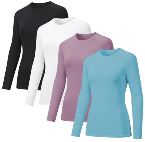VanKee 4 Pack Women’s Gym Long Sleeve Tops Quick Dry Breathable Sports Compression Shirts Running Workout T-Shirt Lightweight Sweat Wicking Base Layer Shirt Ladies Casual Tee for Fitness Yoga Travel
