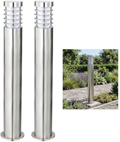National Lighting IP44 Rated Triangular Bollard Light Outdoor Driveway Patio Mains LED Bollard Lights, Brushed Stainless Steel Finish Lamp Post 800mm, 9W 240V LED ES E27 (Not Included) - 2-Pack